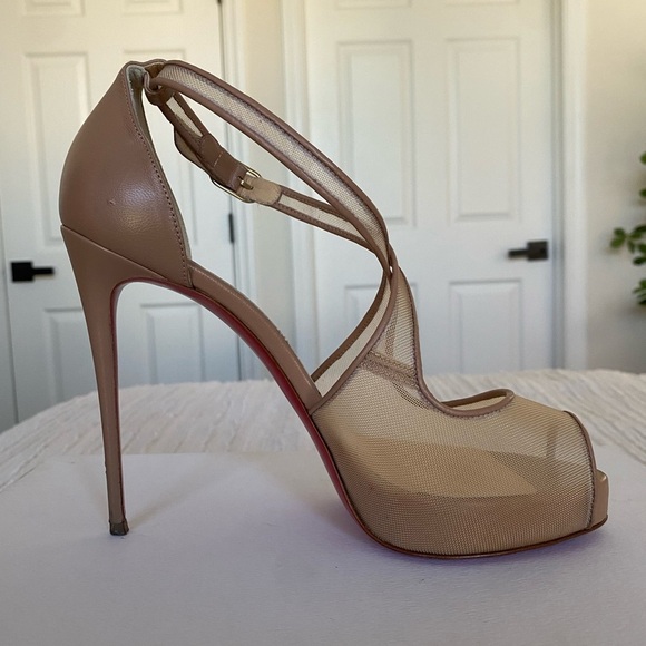 Christian Louboutin Mariacar Nude Mesh Leather Platform Heels Size 38.5 - Picture 6 of 17